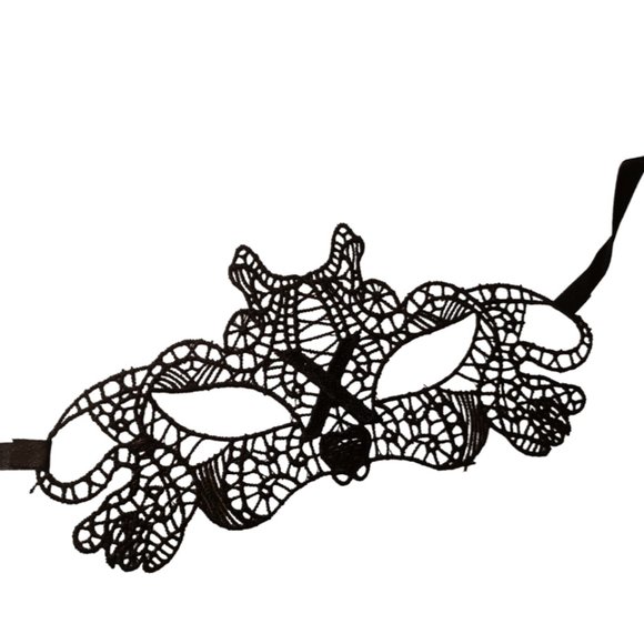 Black Venetian Lace Mask Mardi Gras Carnival Masquerade Halloween Taboo - Picture 1 of 1